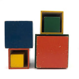 Colorfully Painted Mid-Century German Wooden Nesting and Stacking Boxes