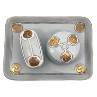 Antique Handpainted Pale Blue Art Deco Porcelain Vanity Set with Gold Accents