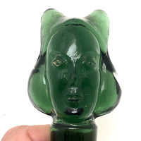 Green Molded Glass Woman's Head Bottle Stopper