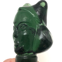 Green Molded Glass Woman's Head Bottle Stopper