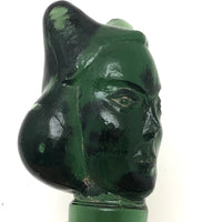 Green Molded Glass Woman's Head Bottle Stopper