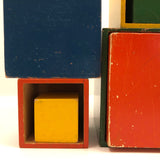Colorfully Painted Mid-Century German Wooden Nesting and Stacking Boxes
