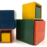 Colorfully Painted Mid-Century German Wooden Nesting and Stacking Boxes