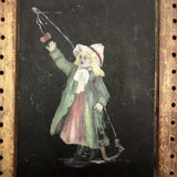 Girl with Spools Antique Painting on School Slate
