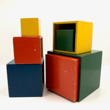 Colorfully Painted Mid-Century German Wooden Nesting and Stacking Boxes
