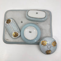 Antique Handpainted Pale Blue Art Deco Porcelain Vanity Set with Gold Accents