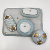 Antique Handpainted Pale Blue Art Deco Porcelain Vanity Set with Gold Accents