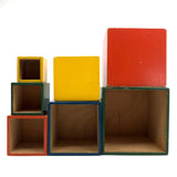 Colorfully Painted Mid-Century German Wooden Nesting and Stacking Boxes