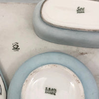 Antique Handpainted Pale Blue Art Deco Porcelain Vanity Set with Gold Accents