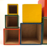 Colorfully Painted Mid-Century German Wooden Nesting and Stacking Boxes