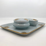 Antique Handpainted Pale Blue Art Deco Porcelain Vanity Set with Gold Accents