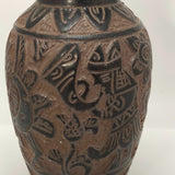 Incised Okinawan Pottery Vase With Woman Holding Fish, Signed