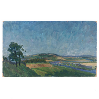 Chaloi Leonty, Russian, 1970 Oil on Cardboard River Landscape with Big Sky