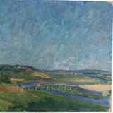Chaloi Leonty, Russian, 1970 Oil on Cardboard River Landscape with Big Sky