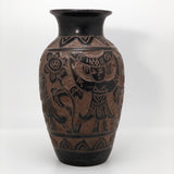 Incised Okinawan Pottery Vase With Woman Holding Fish, Signed