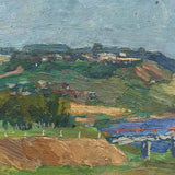 Chaloi Leonty, Russian, 1970 Oil on Cardboard River Landscape with Big Sky