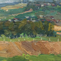 Chaloi Leonty, Russian, 1970 Oil on Cardboard River Landscape with Big Sky