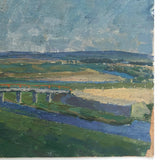 Chaloi Leonty, Russian, 1970 Oil on Cardboard River Landscape with Big Sky