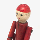 Cute Wooden Man in Red on Green Base Old Spring Action Toy