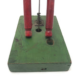 Cute Wooden Man in Red on Green Base Old Spring Action Toy