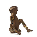 Antique Cigar Box Wood Jointed Figure with Hand-drawn Face and One Leg Lost