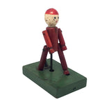 Cute Wooden Man in Red on Green Base Old Spring Action Toy