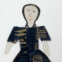 1860s Hand-painted Paper Doll with Blue and Gold Dress