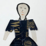 1860s Hand-painted Paper Doll with Blue and Gold Dress