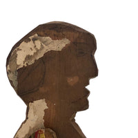 Antique Cigar Box Wood Jointed Figure with Hand-drawn Face and One Leg Lost
