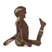 Antique Cigar Box Wood Jointed Figure with Hand-drawn Face and One Leg Lost