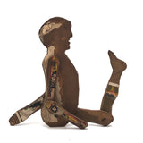 Antique Cigar Box Wood Jointed Figure with Hand-drawn Face and One Leg Lost
