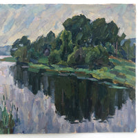Chaloi Leonty, Painterly 1976 Oil on Cardboard Trees and Water Russian Landscape