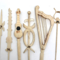 Victorian Bone Spillikins (with Musical Instruments!) in Wooden Box