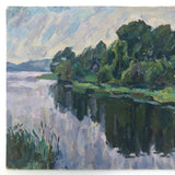 Chaloi Leonty, Painterly 1976 Oil on Cardboard Trees and Water Russian Landscape