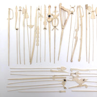 Victorian Bone Spillikins (with Musical Instruments!) in Wooden Box