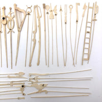 Victorian Bone Spillikins (with Musical Instruments!) in Wooden Box