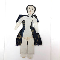 1860s Hand-painted Paper Doll with Blue and Gold Dress