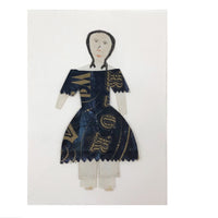 1860s Hand-painted Paper Doll with Blue and Gold Dress
