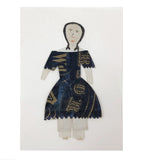 1860s Hand-painted Paper Doll with Blue and Gold Dress
