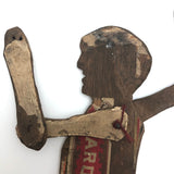 Antique Cigar Box Wood Jointed Figure with Hand-drawn Face and One Leg Lost