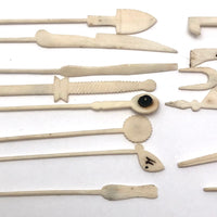 Victorian Bone Spillikins (with Musical Instruments!) in Wooden Box