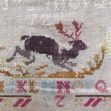 Large English Woolen Sampler with Alphabets, Darning Patterns, and Deer