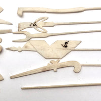 Victorian Bone Spillikins (with Musical Instruments!) in Wooden Box