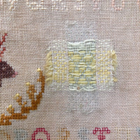 Large English Woolen Sampler with Alphabets, Darning Patterns, and Deer