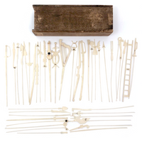 Victorian Bone Spillikins (with Musical Instruments!) in Wooden Box