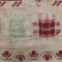 Large English Woolen Sampler with Alphabets, Darning Patterns, and Deer
