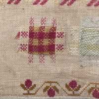 Large English Woolen Sampler with Alphabets, Darning Patterns, and Deer