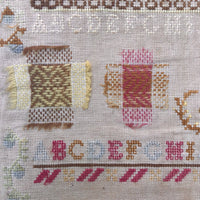Large English Woolen Sampler with Alphabets, Darning Patterns, and Deer