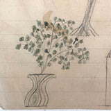 Naive Antique Pencil Drawing of House and Trees and Chandelier!