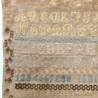 Large English Woolen Sampler with Alphabets, Darning Patterns, and Deer